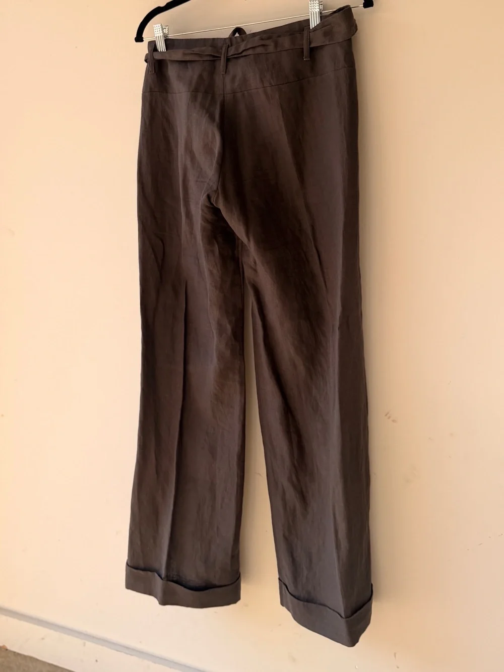 100% Linen Banana Republic Dark Brown Belted Wide-Leg Pants